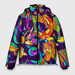 Куртка зимняя мужская Все смешалост-тигры,змеи, цвет: 3D-красный