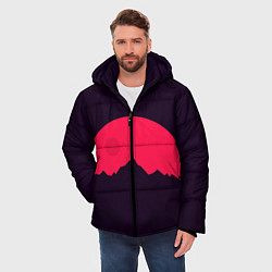 Куртка зимняя мужская Красная луна над сумеречными горами, цвет: 3D-черный — фото 2