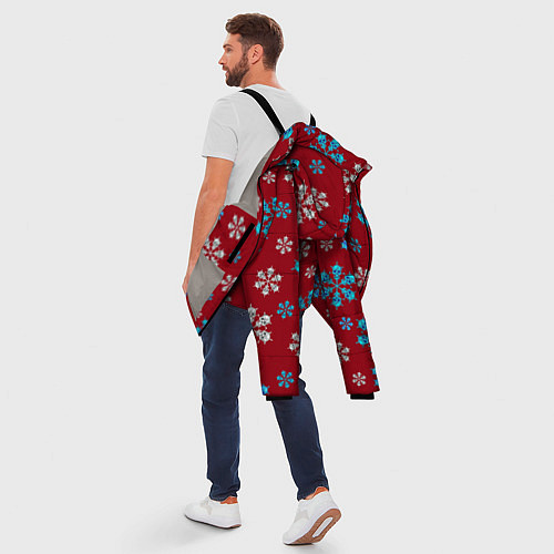 Мужская зимняя куртка Снежинки Черепа красный / 3D-Светло-серый – фото 5