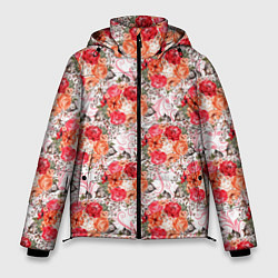 Куртка зимняя мужская Цветы - розы паттерн, цвет: 3D-красный