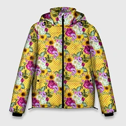 Куртка зимняя мужская Подсолнухи и цветы, цвет: 3D-красный