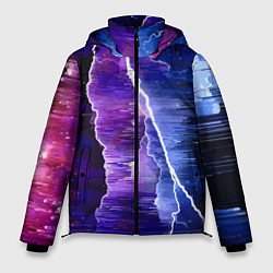 Куртка зимняя мужская Космическая молния, глитч, цвет: 3D-красный