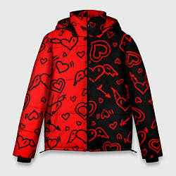 Куртка зимняя мужская Черно-Красные сердца с крылышками, цвет: 3D-красный