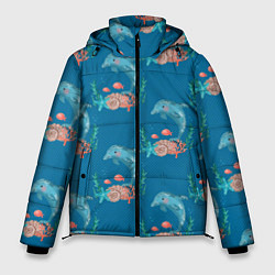Куртка зимняя мужская Дельфины Море паттерн, цвет: 3D-красный