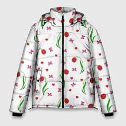 Куртка зимняя мужская Тюльпаны, бабочки, сердечки, цвет: 3D-красный