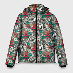 Куртка зимняя мужская Доллары, Черепа, Золото, Бриллианты, Оружие, цвет: 3D-красный