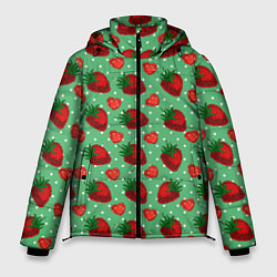 Куртка зимняя мужская Клубника на зеленом фоне, цвет: 3D-красный