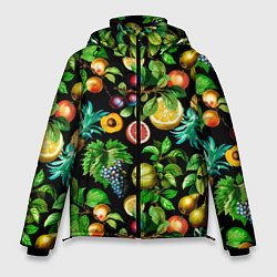 Мужская зимняя куртка Сочные фрукты - персик, груша, слива, ананас