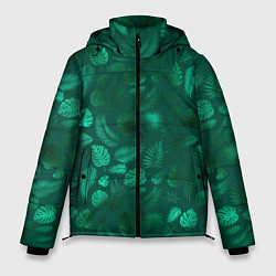 Куртка зимняя мужская Яркие зеленые листья, цвет: 3D-черный
