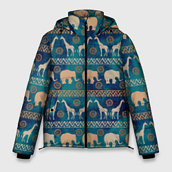 Куртка зимняя мужская Жирафы и слоны, цвет: 3D-черный