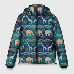 Куртка зимняя мужская Жирафы и слоны, цвет: 3D-красный