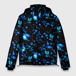 Куртка зимняя мужская Ночные синие листья, цвет: 3D-черный