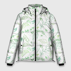 Куртка зимняя мужская Хаос из зелёных веток и листьев, цвет: 3D-светло-серый