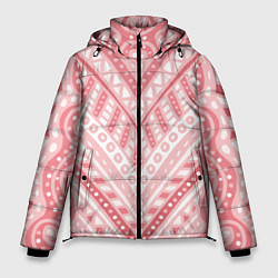 Мужская зимняя куртка Абстракция в стиле дудл Розовый и белый цвета Лини