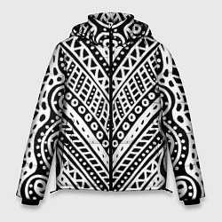 Мужская зимняя куртка Абстракция черно-белая Волны, полосы, вензеля Моно