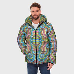 Куртка зимняя мужская Абстрактный разноцветный узор Линии, волны, полосы, цвет: 3D-светло-серый — фото 2
