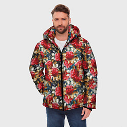 Куртка зимняя мужская Яркие розы на темном фоне, цвет: 3D-красный — фото 2
