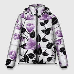 Куртка зимняя мужская Распустившиеся фиолетовые цветы, цвет: 3D-красный