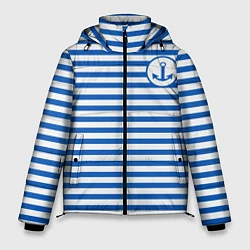 Куртка зимняя мужская Морская тельняшка - бело-синие полосы и якорь, цвет: 3D-светло-серый