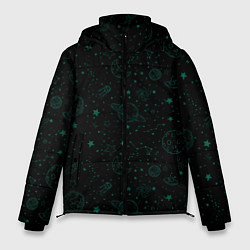 Куртка зимняя мужская Черный паттерн космические объекты, цвет: 3D-красный