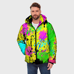 Куртка зимняя мужская Абстрактная картина в разноцветный неоновых тонах, цвет: 3D-красный — фото 2