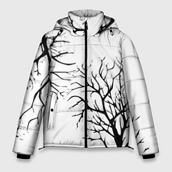 Куртка зимняя мужская Черные ветки деревьев на белом фоне, цвет: 3D-светло-серый