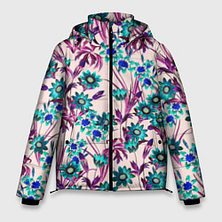 Куртка зимняя мужская Цветы Летние Фиолетовые Рудбеки, цвет: 3D-красный