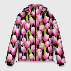 Куртка зимняя мужская Цветы Розовые Тюльпаны, цвет: 3D-светло-серый