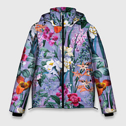 Куртка зимняя мужская Цветы Пионы и Тигриди, цвет: 3D-черный