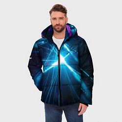 Куртка зимняя мужская Неоновые лазеры во тьме - Голубой, цвет: 3D-красный — фото 2