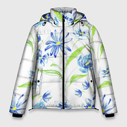 Мужская зимняя куртка Цветы Синие Нарисованные Карандашами