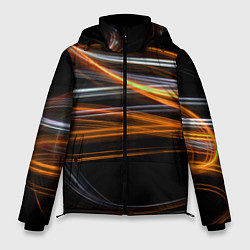 Куртка зимняя мужская Волнообразные линии неона - Оранжевый, цвет: 3D-черный