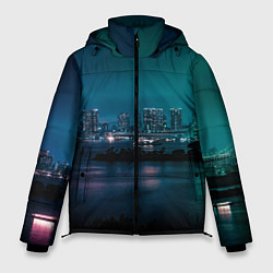 Мужская зимняя куртка Неоновый город с рекой - Светло-зелёный