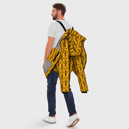Мужская зимняя куртка Черно-желтый современный узор Листья / 3D-Светло-серый – фото 5