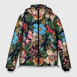 Мужская зимняя куртка Паттерн из цветов, черепов и саламандр