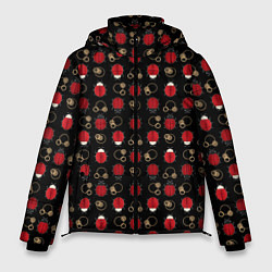 Мужская зимняя куртка Красные Божьи коровки на черном фоне ladybug
