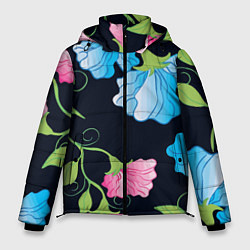 Мужская зимняя куртка Яркие удивительные цветы в летней ночи
