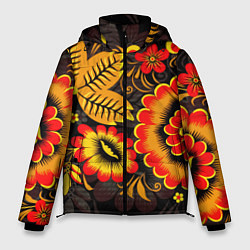 Куртка зимняя мужская Хохломская Роспись Цветы На Тёмном Фоне, цвет: 3D-черный