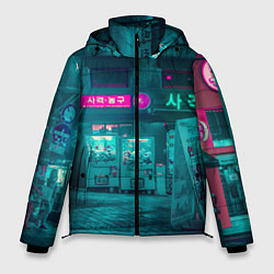 Куртка зимняя мужская Неоновые улицы - Светло-синий, цвет: 3D-красный