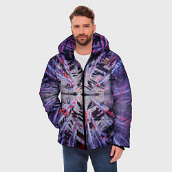 Куртка зимняя мужская Неоновый абстрактный коридор - Фиолетовый, цвет: 3D-черный — фото 2