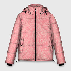 Мужская зимняя куртка Бежевые листья монстеры на розовом