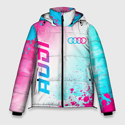 Куртка зимняя мужская Audi neon gradient style: символ и надпись вертика, цвет: 3D-черный