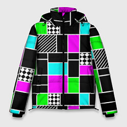 Мужская зимняя куртка Неоновый геометрический узор на черном