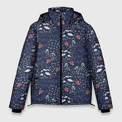 Куртка зимняя мужская Мелкие цветочки на синем паттерн, цвет: 3D-красный