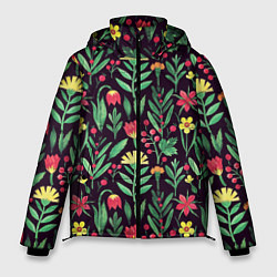 Мужская зимняя куртка Цветочный акварельный паттерн