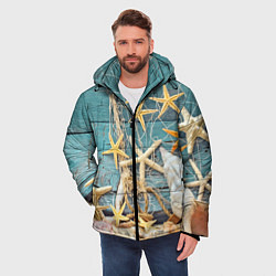 Куртка зимняя мужская Натюрморт из сети, морских звёзд и ракушек - лето, цвет: 3D-черный — фото 2