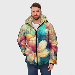Куртка зимняя мужская Цветочный букет нарисованный маслом, цвет: 3D-светло-серый — фото 2