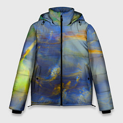Куртка зимняя мужская Абстрактные мазки красок и силуэт - Синий, цвет: 3D-красный