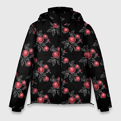 Куртка зимняя мужская Акварельные розы на черном, цвет: 3D-светло-серый