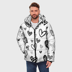 Куртка зимняя мужская Сердца нарисованные карандашом, цвет: 3D-светло-серый — фото 2